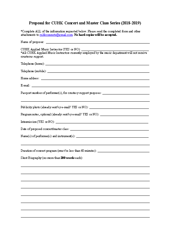 department of music the chinese university of hong kong optional form 1164